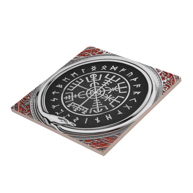 [100] Vegvisir - Viking Silver Magic Runic Compass Tile (Side)