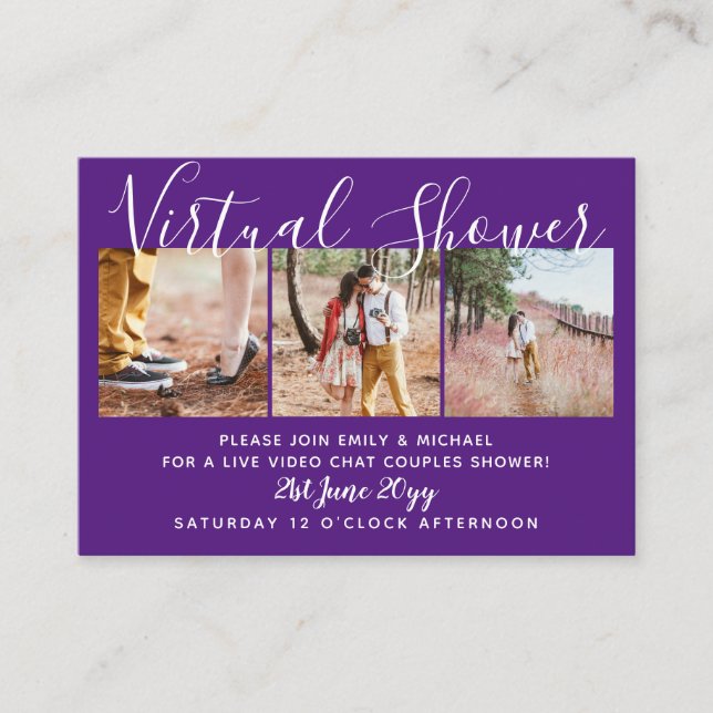 100  Virtual Shower PHOTO Wedding Live Chat Budget Advice Card (Front)