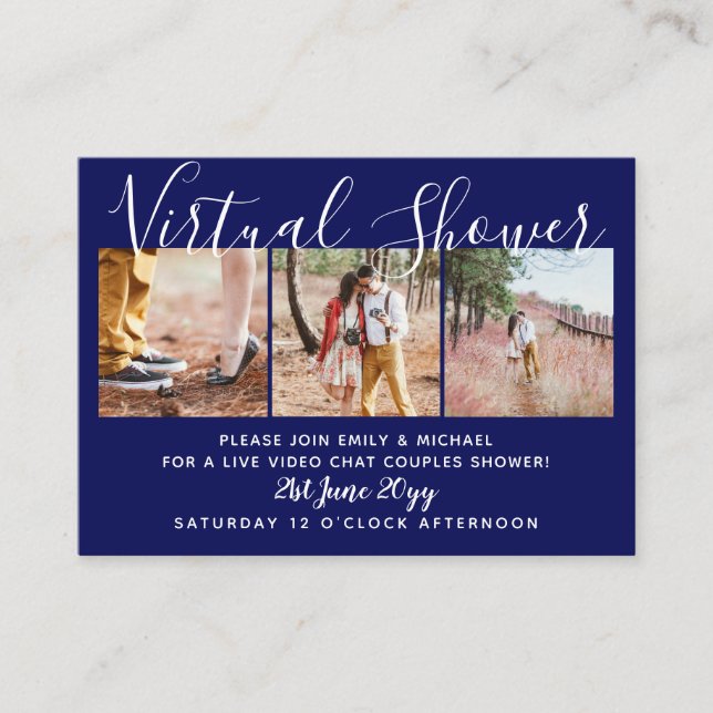 100  Virtual Shower PHOTO Wedding Live Chat Budget Advice Card (Front)