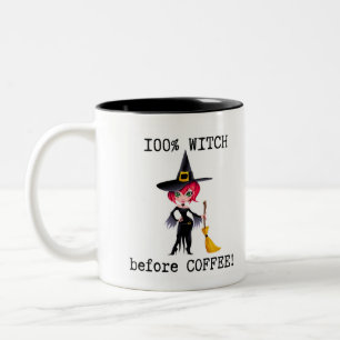 100% Witch Before Coffee Two-Tone Coffee Mug