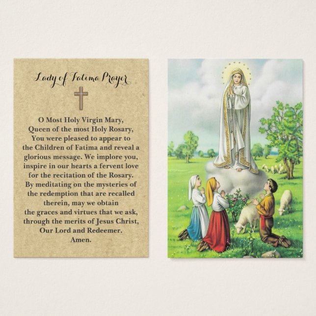 100 x Lady of Fatima Prayer Cards (Front & Back)
