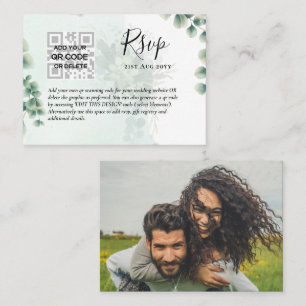 100 x QR CODE WEDDING RSVP Eucalyptus PHOTO Budget Business Card