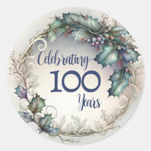 100 Year Anniversary Elegant Greenery Garland Classic Round Sticker
