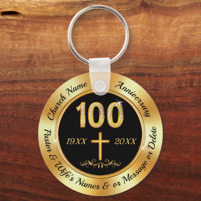 100 Year Church Anniversary, Cheap Church Favours, Keychain (Front)