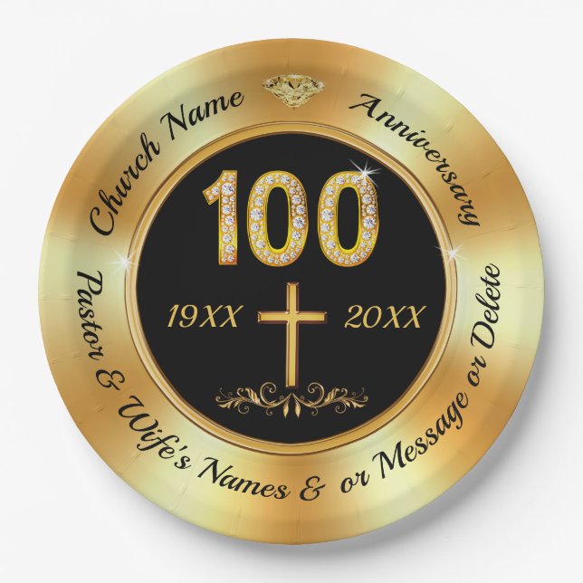 100 year Church Anniversary Party Ideas, 100th Paper Plate (Front)