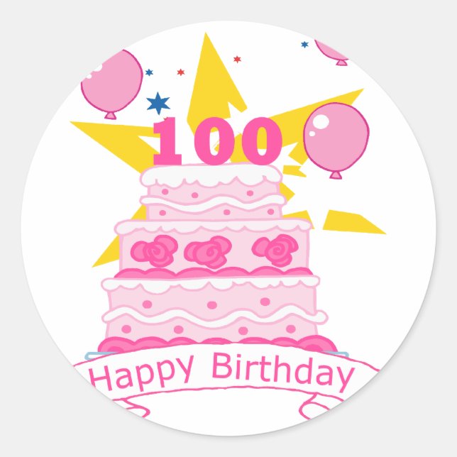 100 Year Old Birthday Cake Classic Round Sticker (Front)