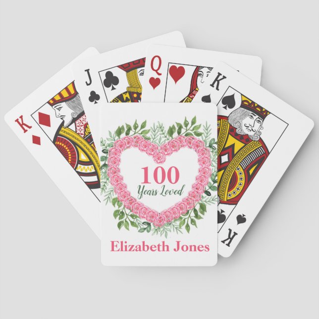 100 Years Loved 100th  Birthday Playing Cards (Back)