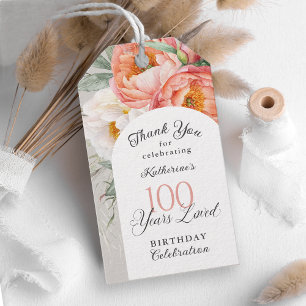 100 Years Loved Feminine Floral 100th Birthday Gift Tags