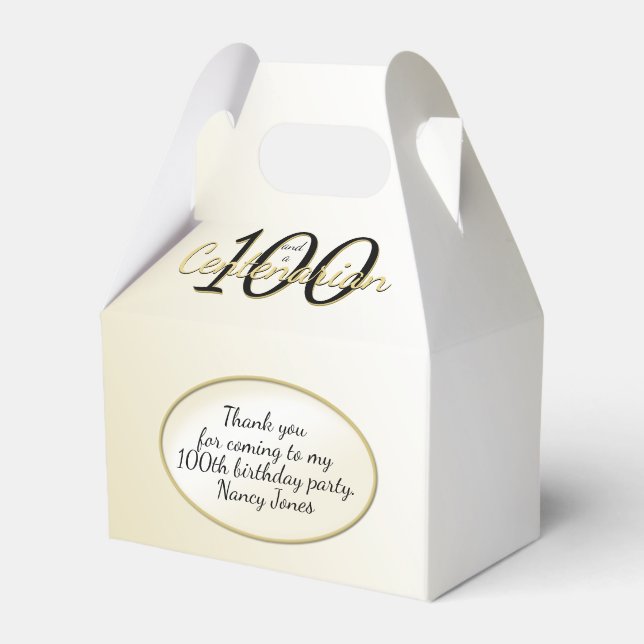 100 Yrs Centenarian Birthday Black/Gold Text Favor Box (Front Side)