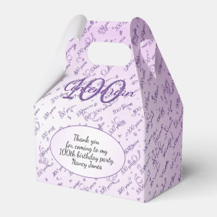 100 Yrs Centenarian Birthday Party Purple/White Favor Box