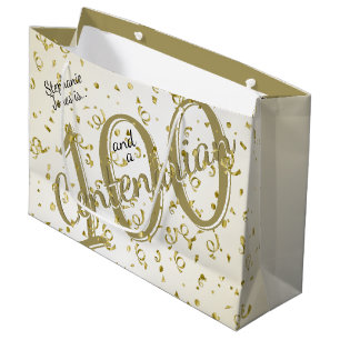 100 Yrs Centenarian Gold/White Typography Large Gift Bag