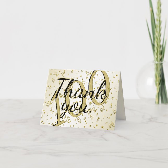 100 Yrs Centenarian Thank You Black/Gold Text Card (Front)