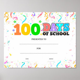 100days of school achievement award editable poster