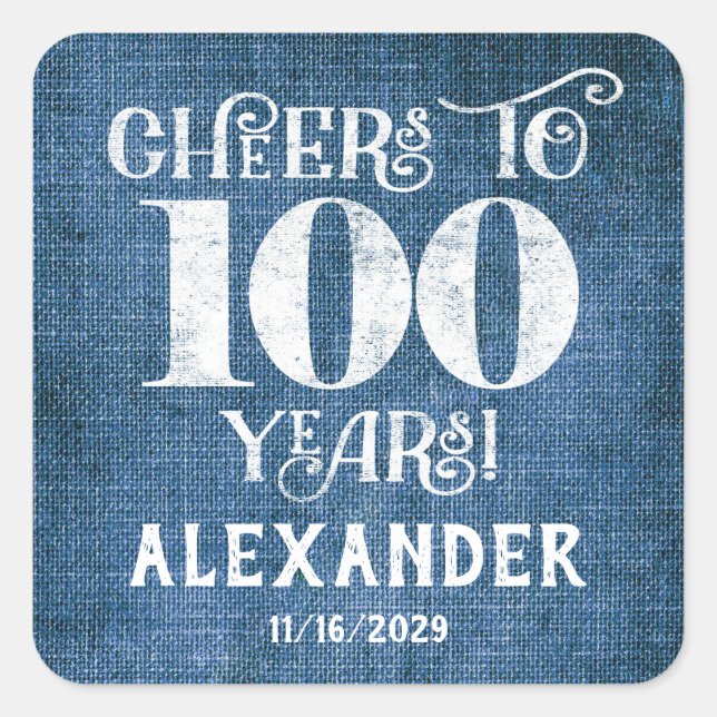 100e Anniversaire Bleu Linen Merci Favor Stickers (Devant)