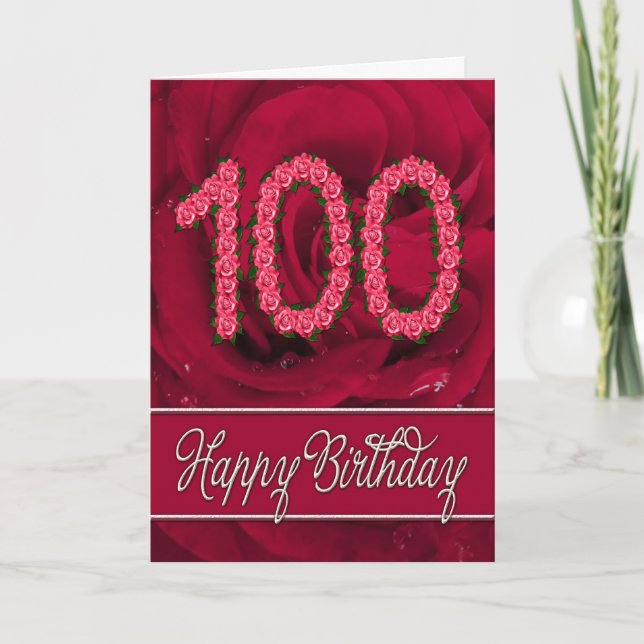 100e anniversaire carte avec rose et feuille (Devant)