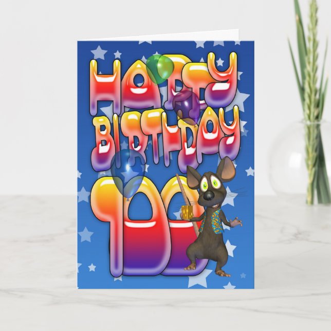100e Anniversaire Carte mignonne avec petite souri (Devant)