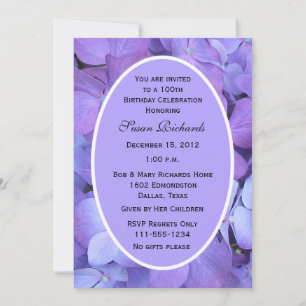 100e anniversaire de fête Invitation Hydrangeas