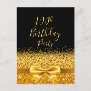 100e anniversaire fête noir or arc invitation