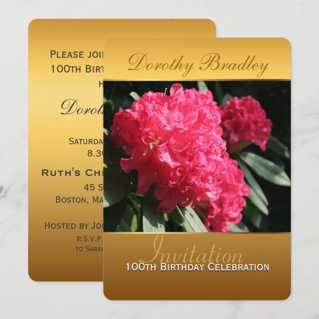 100e anniversaire Fête Rhododendron Invitation (Devant / Derrière)