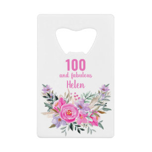 100e anniversaire fleuri ouvre-bouteille de carte 