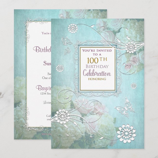 100e Anniversaire Invitation de fête, élégants Pas (Devant / Derrière)