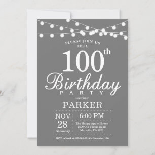 100e anniversaire Invitation Gris et blanc