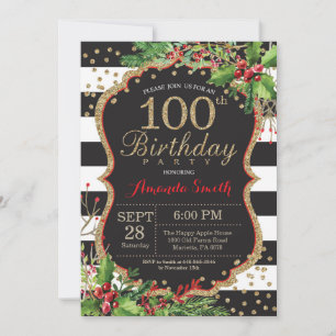100e anniversaire Invitation Noël Rouge Noir Or