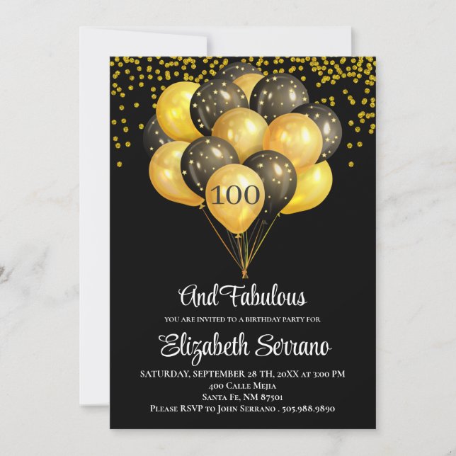 100e Anniversaire Invitation Noire Et Or (Devant)