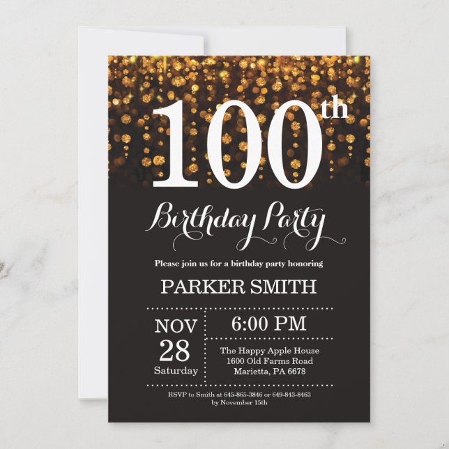 100e anniversaire Invitation Parties scintillant d (Devant)
