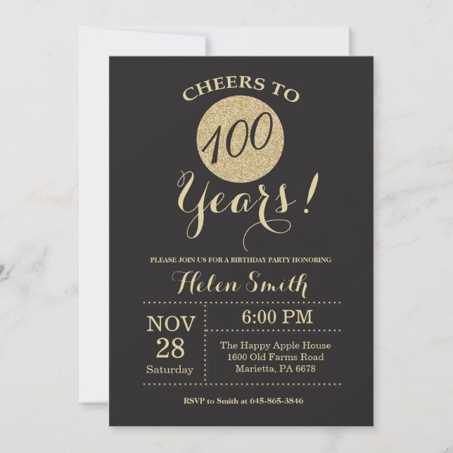 100e anniversaire Invitation Parties scintillant n (Devant)