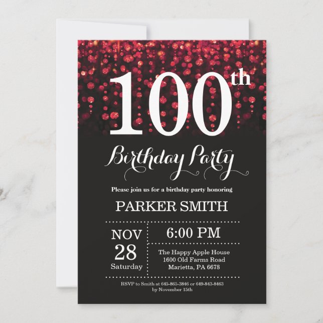 100e anniversaire Invitation Parties scintillant r (Devant)