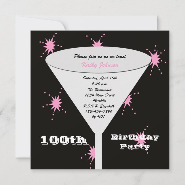 100e anniversaire Invitation Pink 100e toast (Devant)