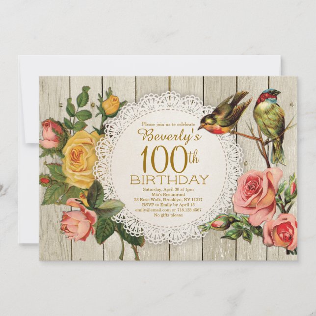 100e anniversaire Invitation Rustique Rose Floral  (Devant)