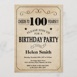 100e anniversaire Invitation Rustique Vintage Retr