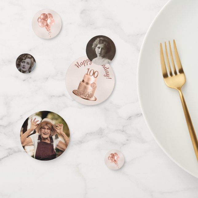 100e anniversaire Rose Gold Cake photo Confetti (Groupe)