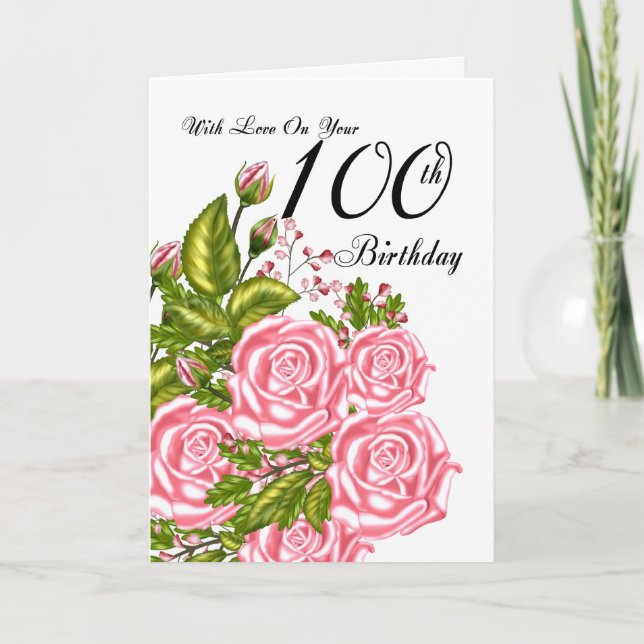 100e carte d'anniversaire avec roses roses roses (Devant)