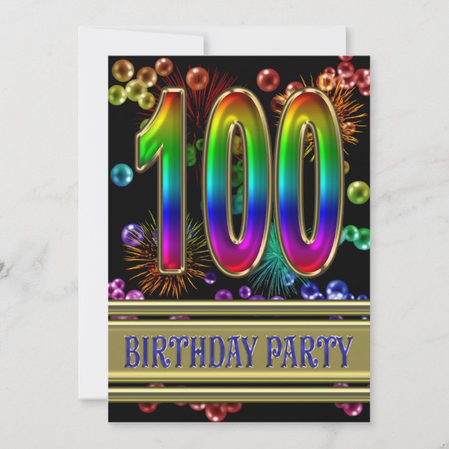 100e fête d'anniversaire Invitation avec bulles (Devant)