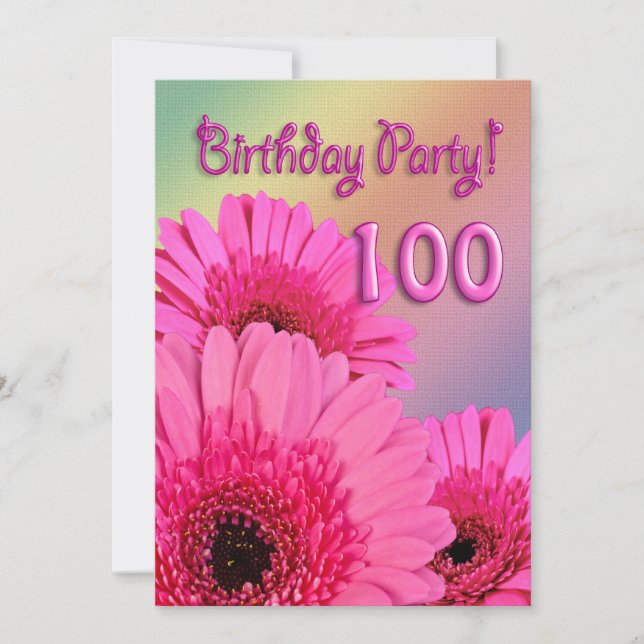 100e invitation à la fête d'anniversaire avec fleu (Devant)