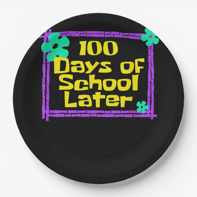 100th 100 Days of School Later 100th day of school Paper Plate (Front)
