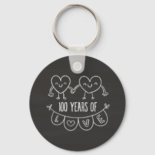 100th Anniversary Gift Chalk Hearts Keychain