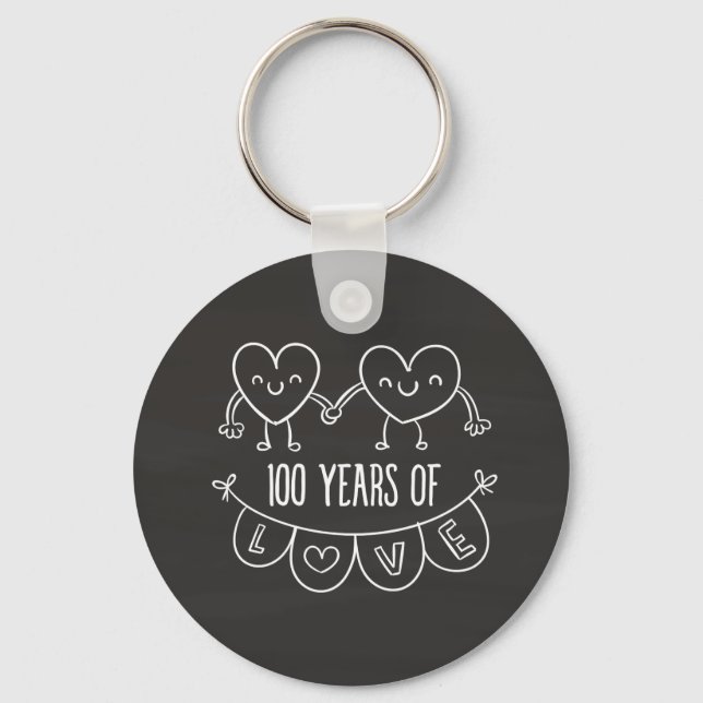 100th Anniversary Gift Chalk Hearts Keychain (Front)