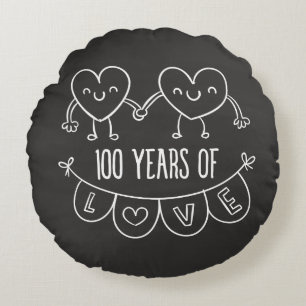 100th Anniversary Gift Chalk Hearts Round Pillow