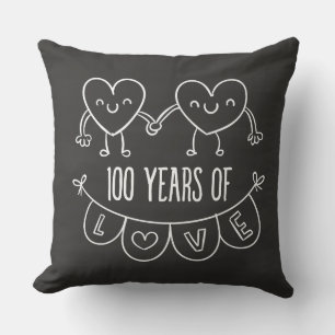 100th Anniversary Gift Chalk Hearts Throw Pillow