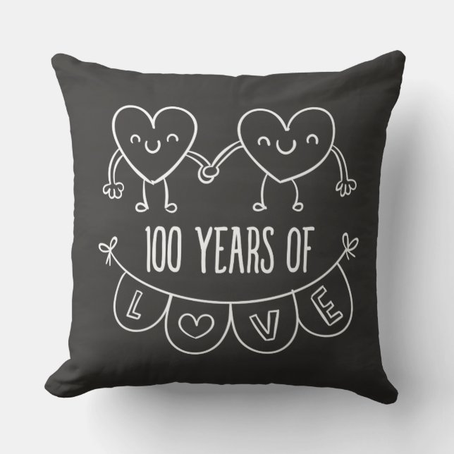 100th Anniversary Gift Chalk Hearts Throw Pillow (Front)