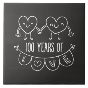 100th Anniversary Gift Chalk Hearts Tile