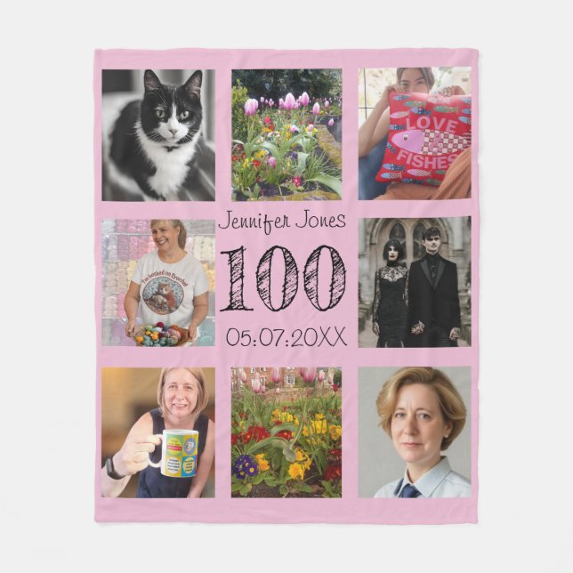 100th birthday 100 years old hundredth centenarian fleece blanket (Front)