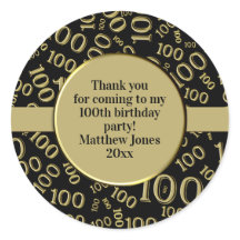 100th Birthday Age Number Pattern Black/Gold