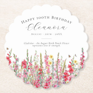 100th Birthday August Birth Flower Custom Paper Coaster
