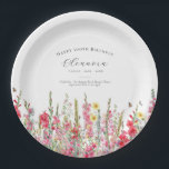 100th Birthday August Birth Flower Party Supplies Paper Plate<br><div class="desc">Perfect table decor for an August birthday party. Pink gladiolus is the birth flower for that month. It forms a pretty watercolor bottom border on this floral personalized plate. The birthday guest of honour's name, age and birthdate are placed above it using elegant calligraphy and typography. All text is editable....</div>