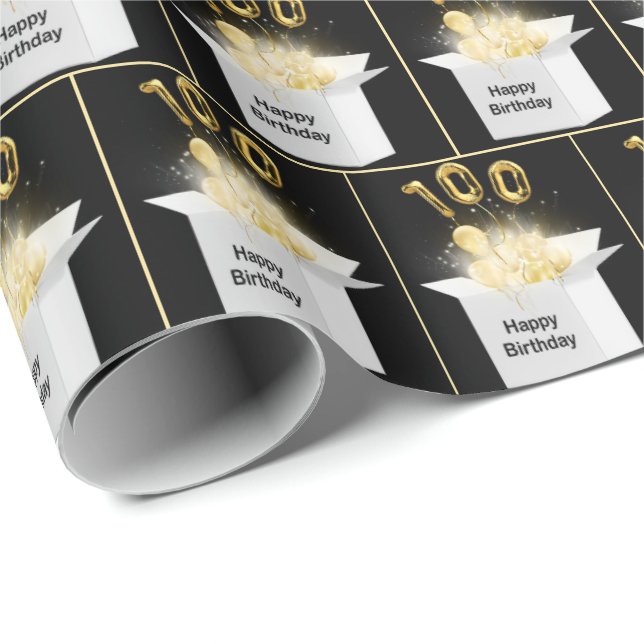 100th Birthday Balloons In A Box Wrapping Paper (Roll Corner)